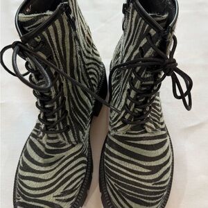 Nasty Gal Black and Gray Zebra Print Combat Boots